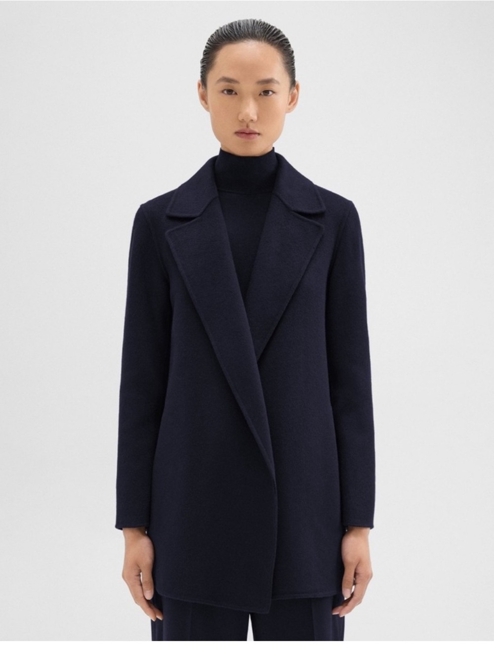 Theory Clairene Open Front Wool Cashmere Blend Jacket Blazer Navy Blue - Picture 3 of 13